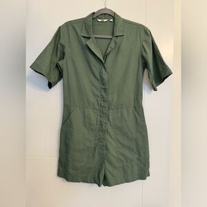 Uniqlo Linen Blend Short Sleeve Romper in Green Utility Retro Women's XS